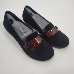 Dansko women SZ 40 9.5/10 Olena Black Animal Print Suede Slip On Career Shoe